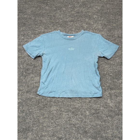 Nike Tops - Vintage Nike Baby Tee Light Blue Ribbed Embroidered Script Logo Shirt Womens M